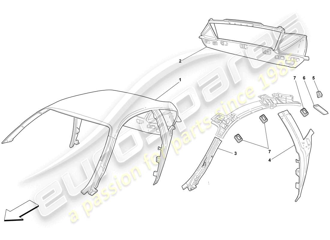 ferrari f430 scuderia (rhd) roof - structure part diagram