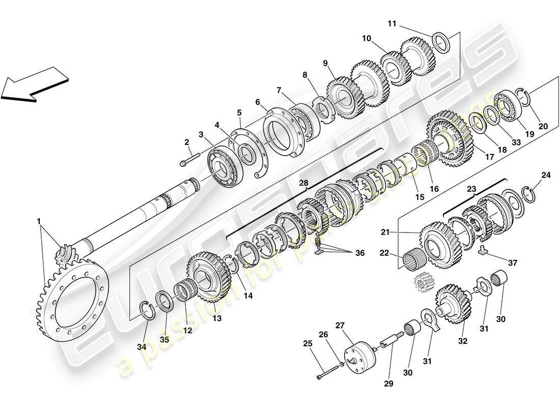 ferrari f430 coupe (usa) secondary shaft gears parts diagram