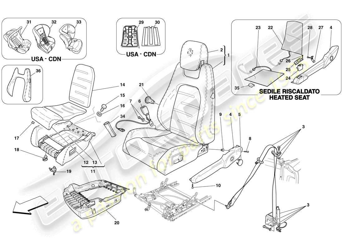 ferrari f430 spider (europe) electric seat - seat belts parts diagram
