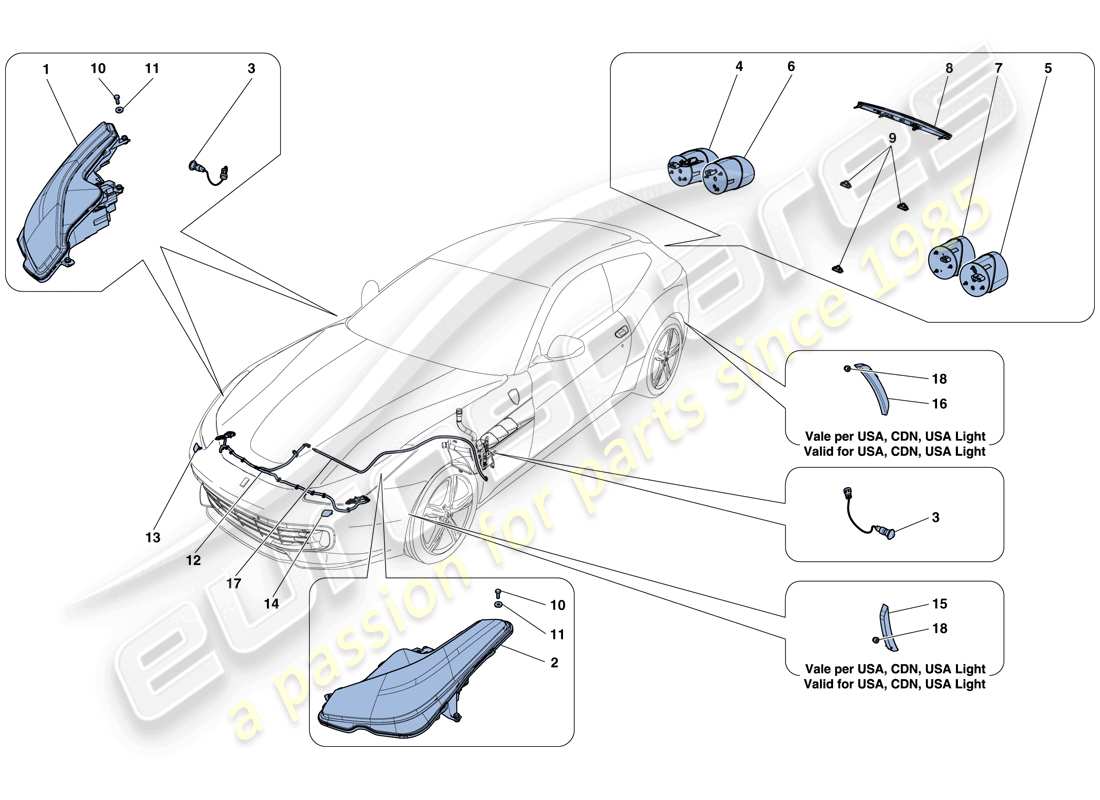 ferrari gtc4 lusso (rhd) headlights and taillights parts diagram