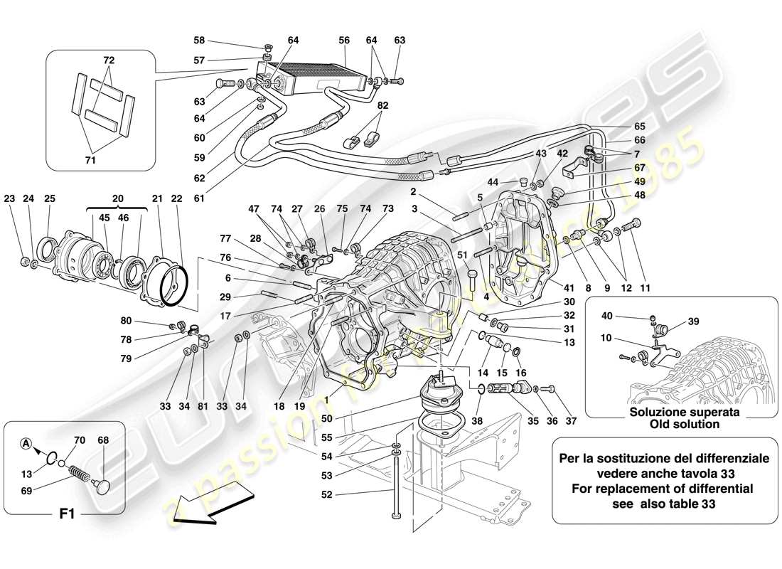 ferrari 599 gtb fiorano (rhd) differential case and gearbox cooling radiator part diagram