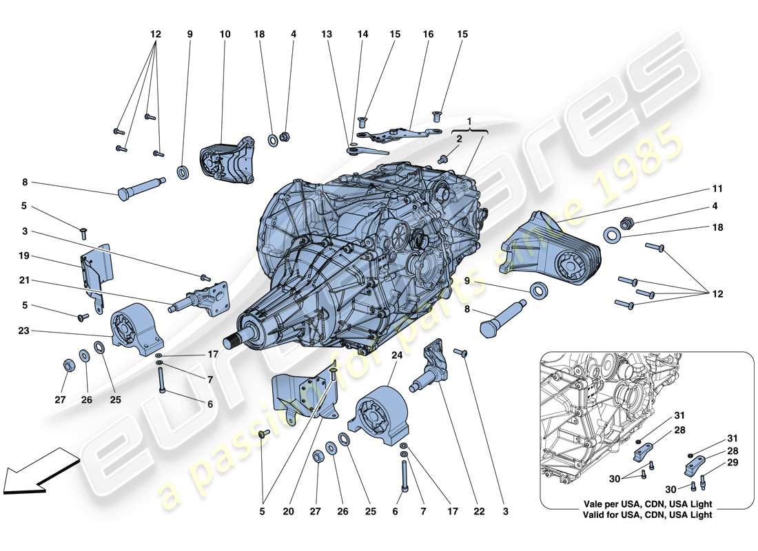 ferrari 812 superfast (rhd) gearbox housing parts diagram
