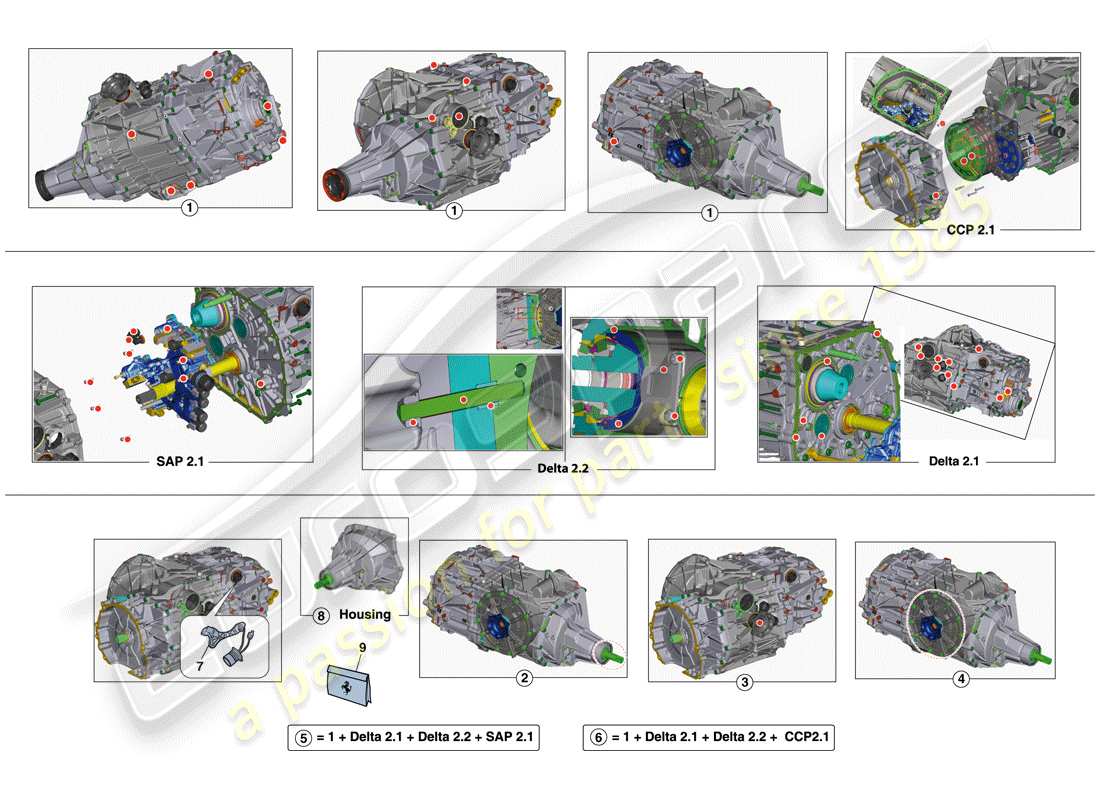 ferrari f12 tdf (europe) gearbox repair kit parts diagram