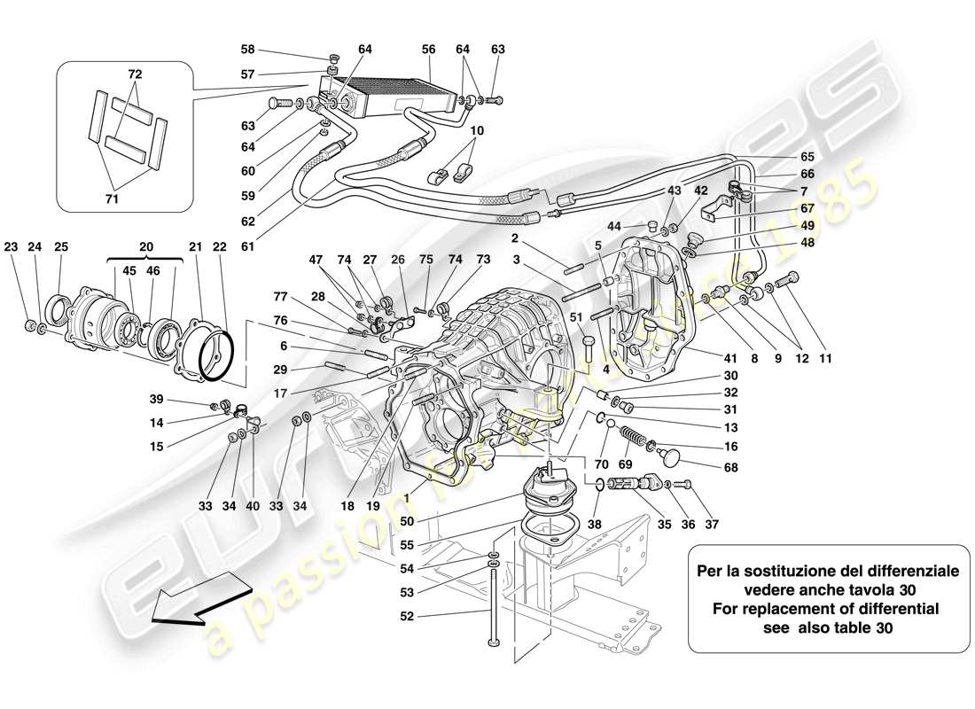 ferrari 599 sa aperta (europe) differential case and gearbox cooling radiator parts diagram