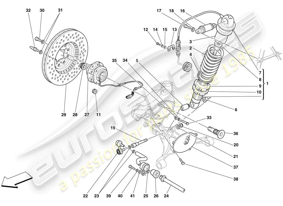 ferrari f430 scuderia spider 16m (europe) front suspension - shock absorber and brake disc part diagram