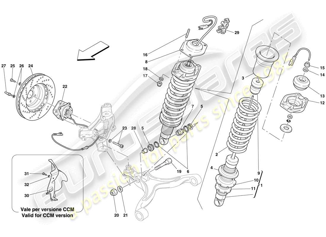 ferrari 612 scaglietti (europe) front suspension - shock absorber and brake disc parts diagram