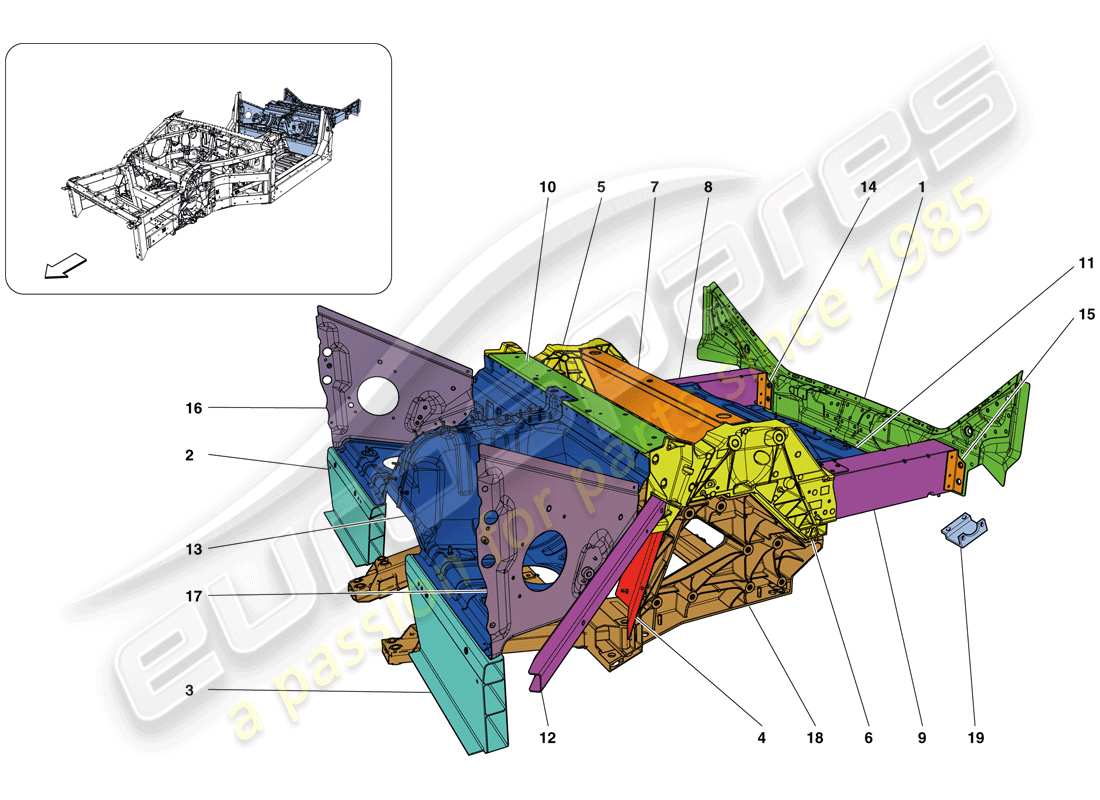 ferrari california t (europe) structures and elements, rear of vehicle part diagram