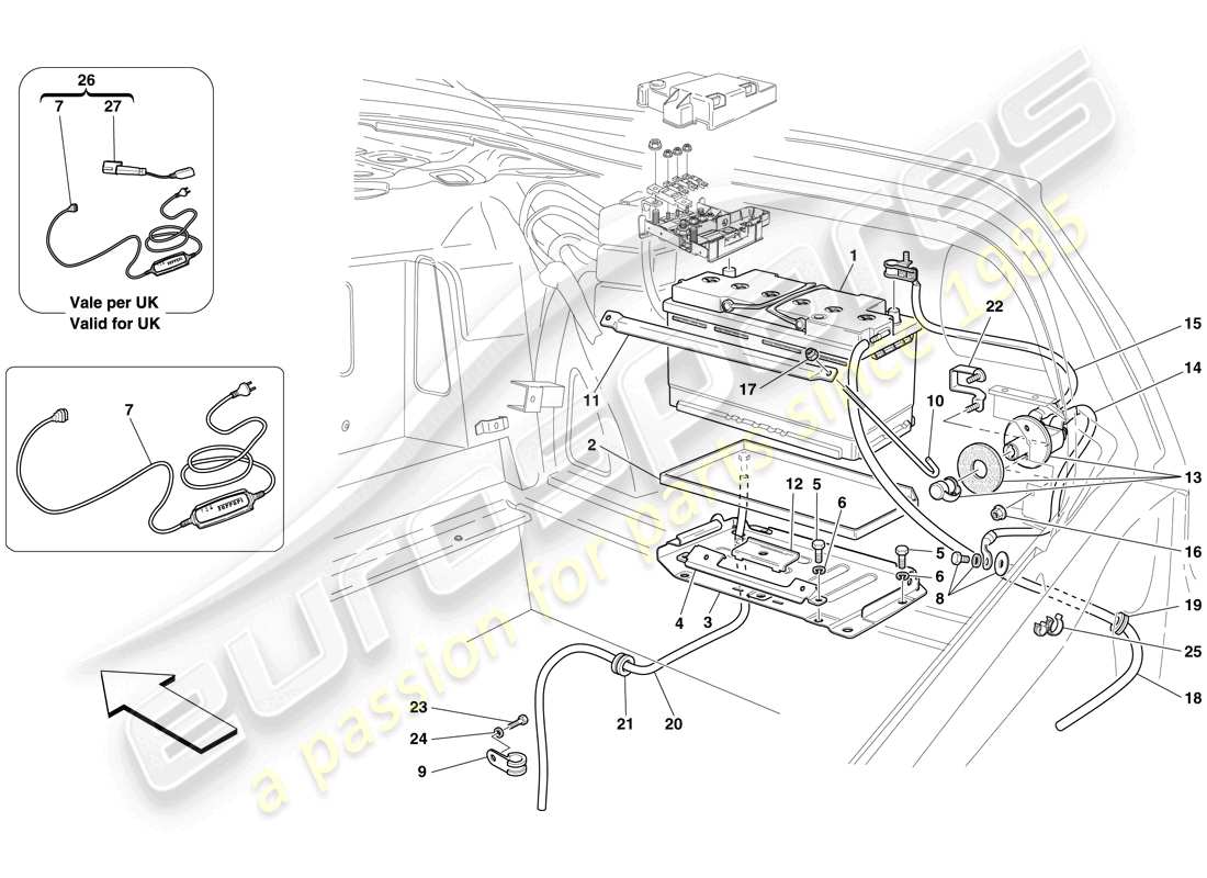 ferrari 599 gto (rhd) battery parts diagram