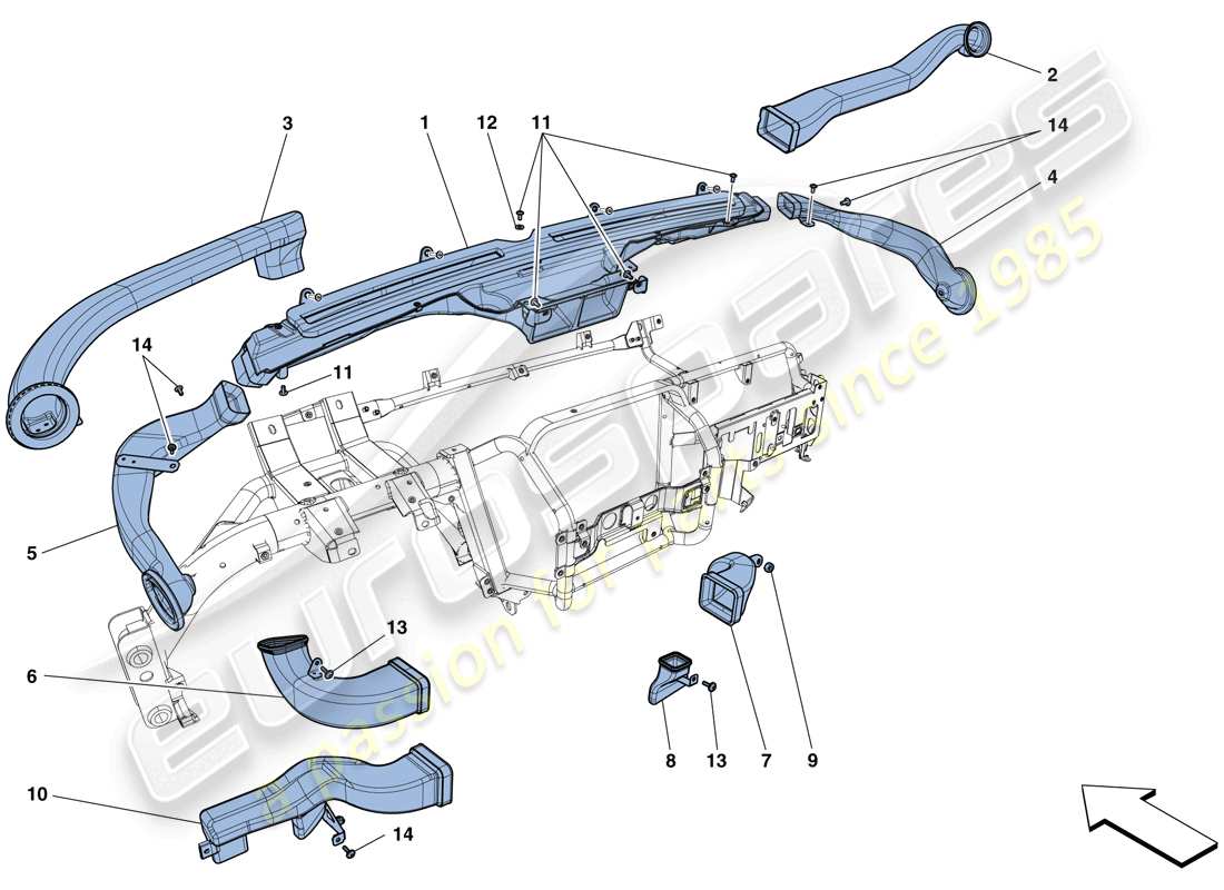 ferrari f12 tdf (europe) dashboard air ducts parts diagram