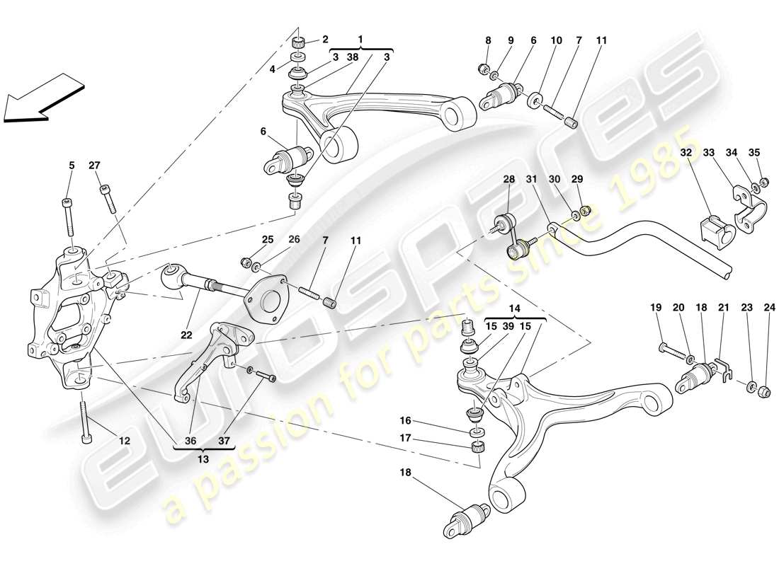 ferrari 599 gto (rhd) rear suspension - arms and stabiliser bar part diagram