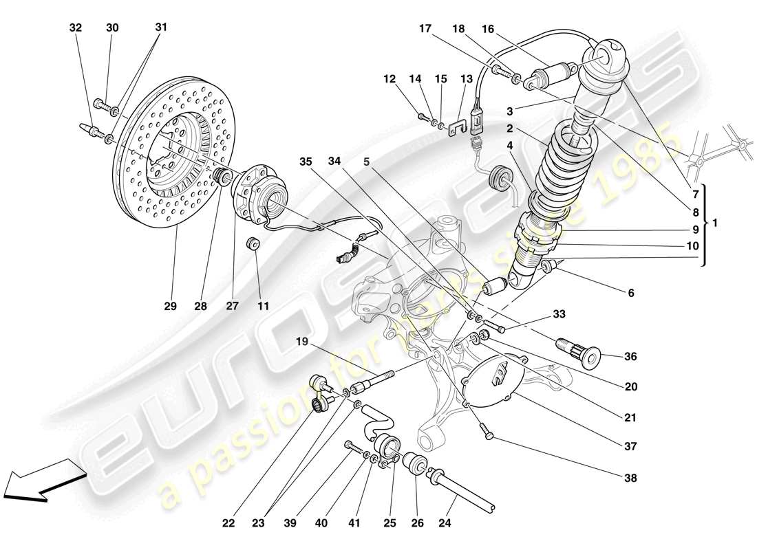 ferrari f430 scuderia spider 16m (usa) front suspension - shock absorber and brake disc parts diagram