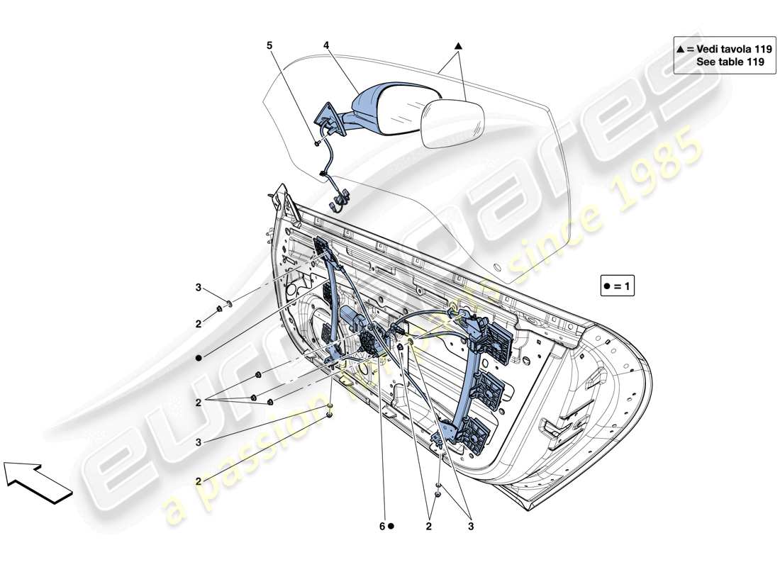 ferrari f12 berlinetta (rhd) doors - power windows and rear-view mirror parts diagram