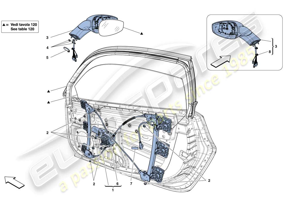 ferrari 488 spider (usa) doors - power window and rear view mirror part diagram