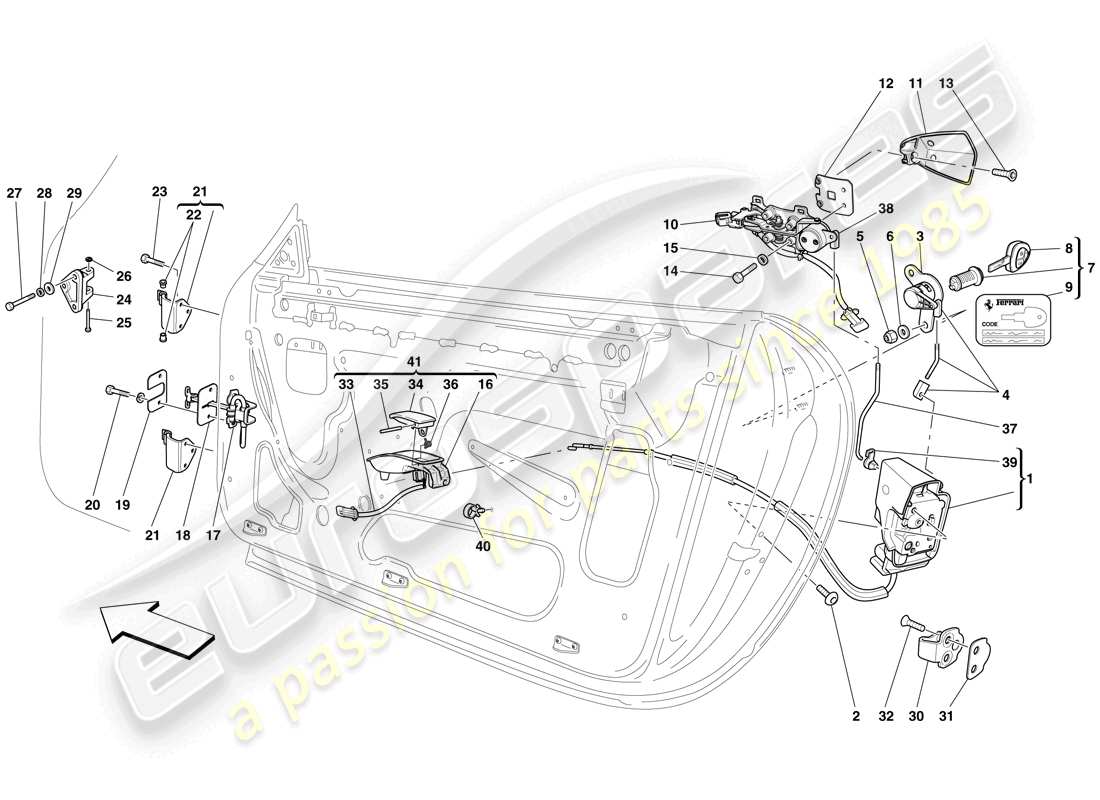 ferrari 612 sessanta (europe) doors - opening mechanism and hinges parts diagram