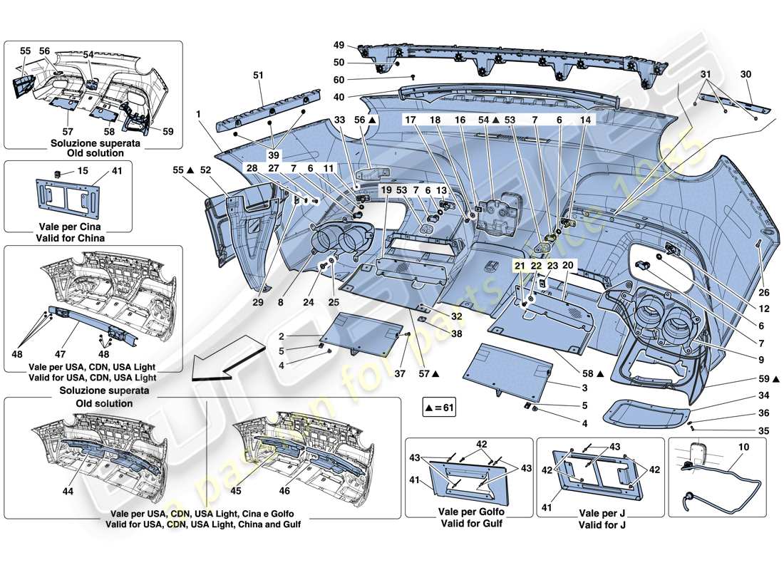 ferrari f12 berlinetta (rhd) rear bumper parts diagram