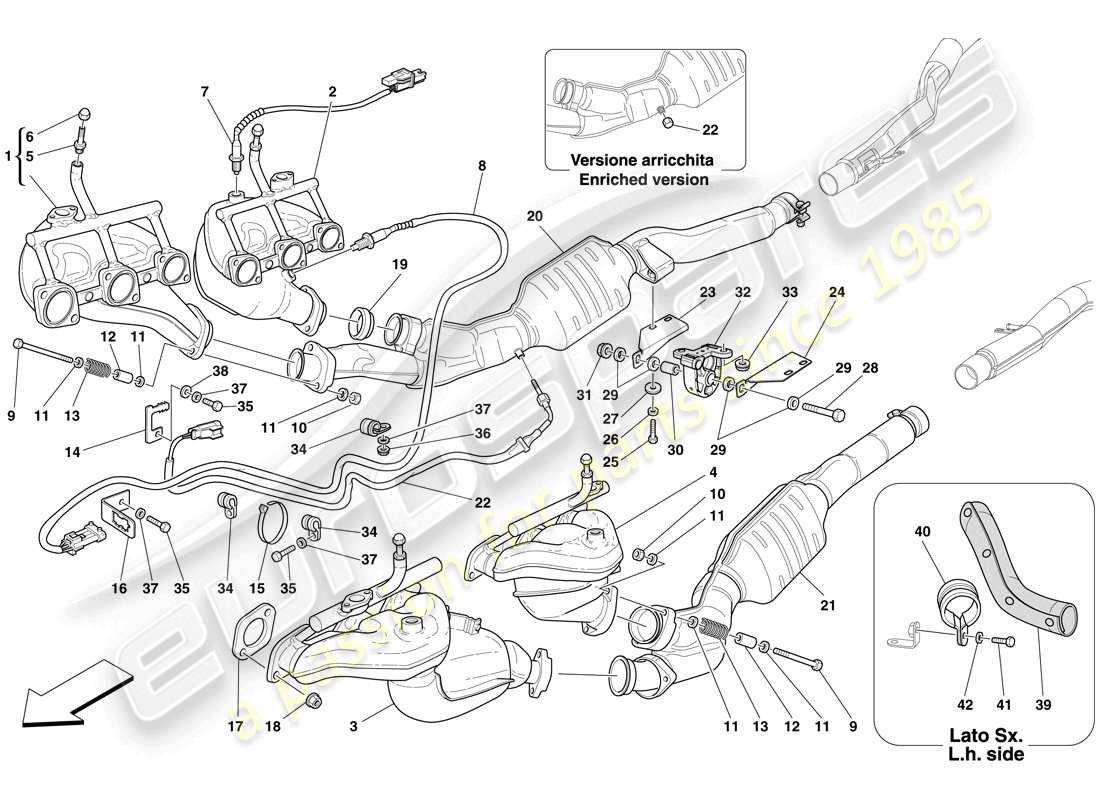 ferrari 612 sessanta (rhd) front exhaust system parts diagram