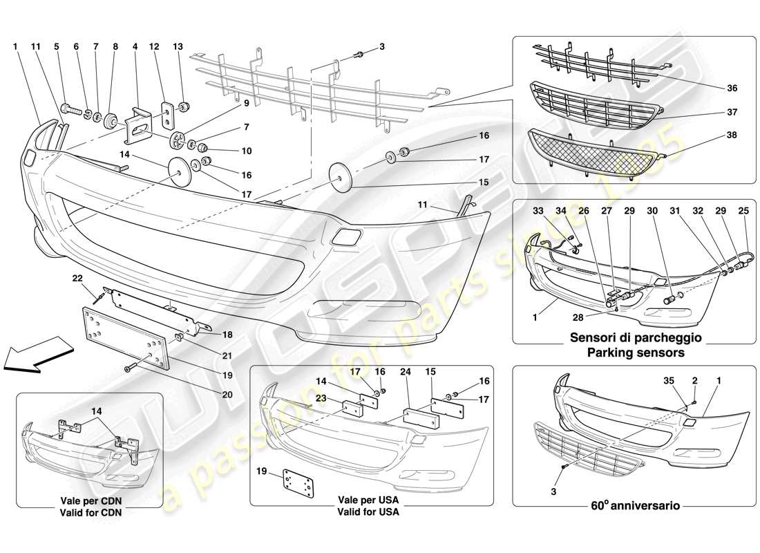 ferrari 612 sessanta (rhd) front bumper parts diagram