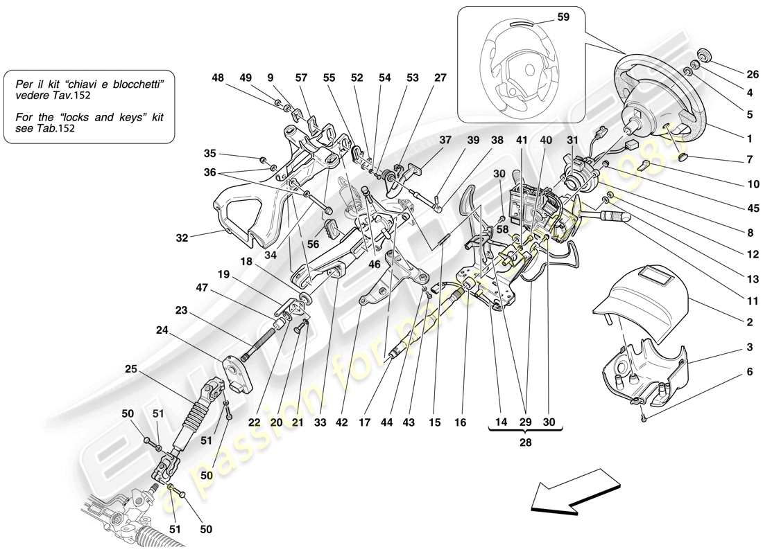 ferrari f430 scuderia spider 16m (usa) steering control parts diagram