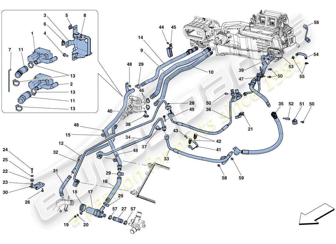 ferrari f12 tdf (europe) ac system - water and freon parts diagram