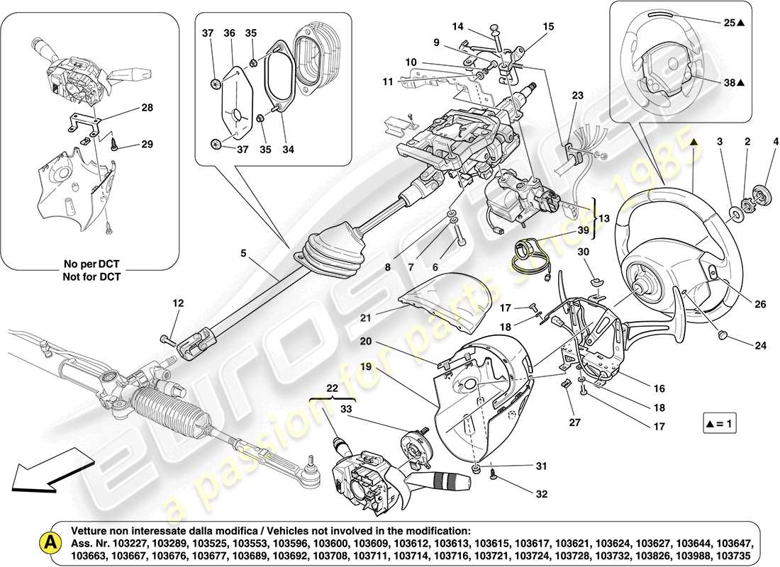 ferrari california (usa) steering column assembly and steering wheel parts diagram