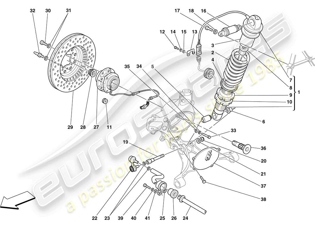 ferrari f430 coupe (europe) front suspension - shock absorber and brake disc part diagram