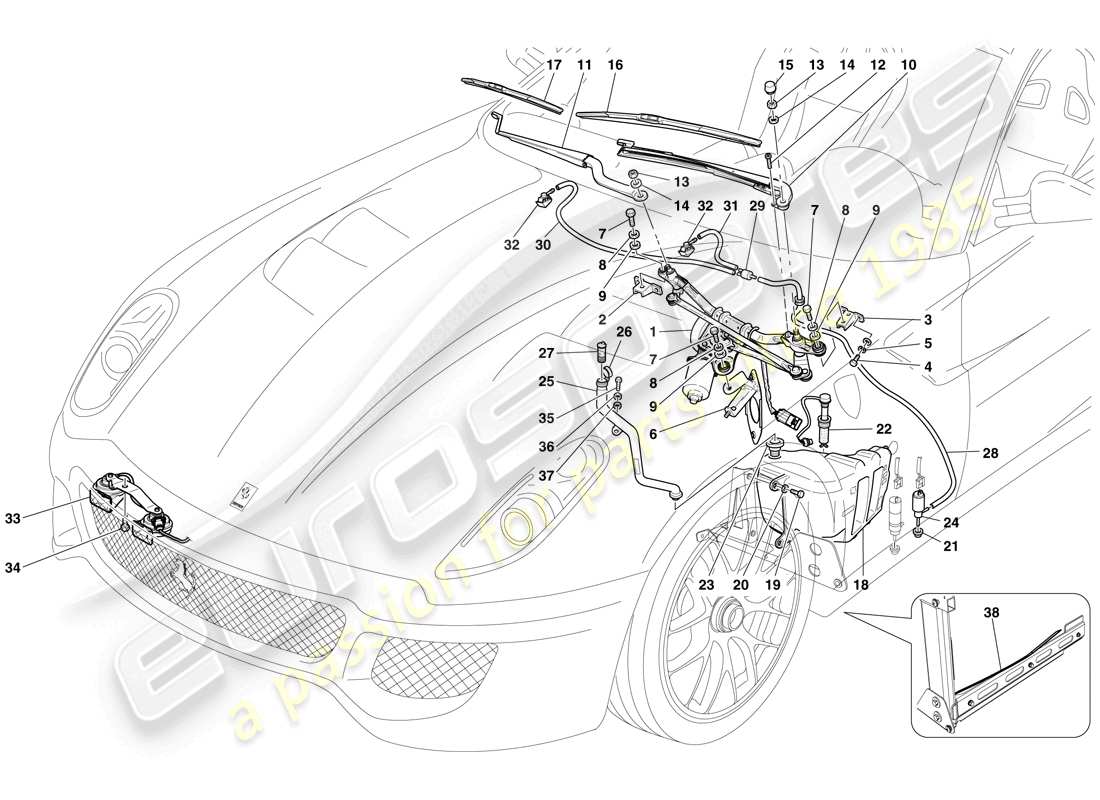 ferrari 599 gto (rhd) windscreen wiper, windscreen washer and horns part diagram