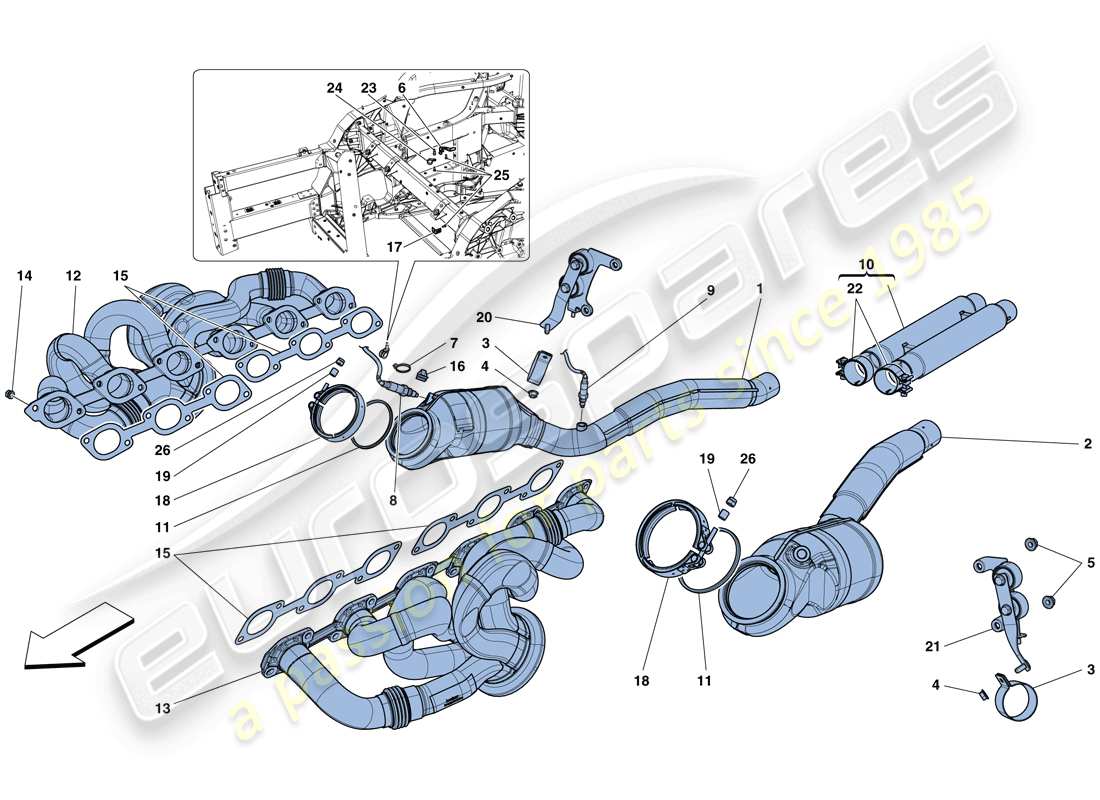 ferrari f12 tdf (europe) pre-catalytic converters and catalytic converters parts diagram