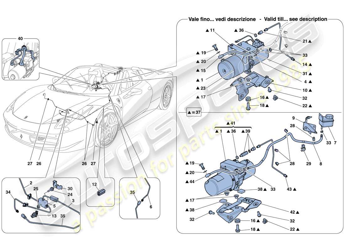 ferrari 458 spider (usa) vehicle lift system part diagram