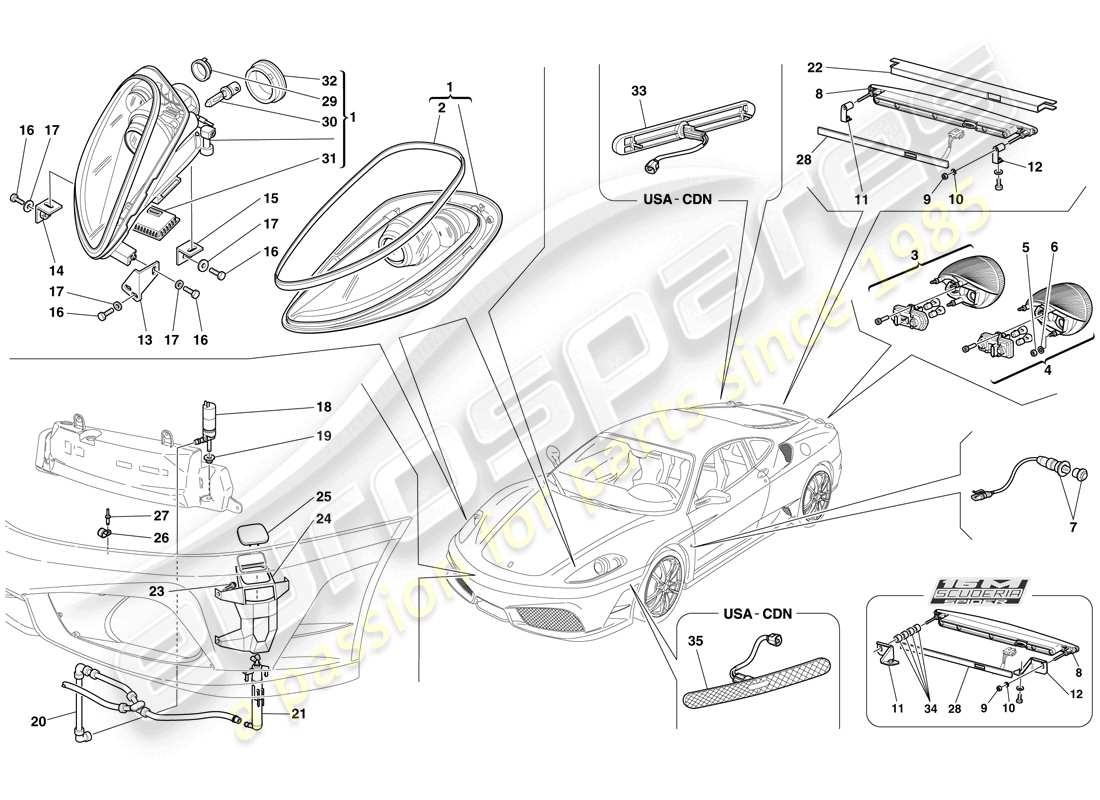 ferrari f430 scuderia spider 16m (europe) headlights and taillights parts diagram