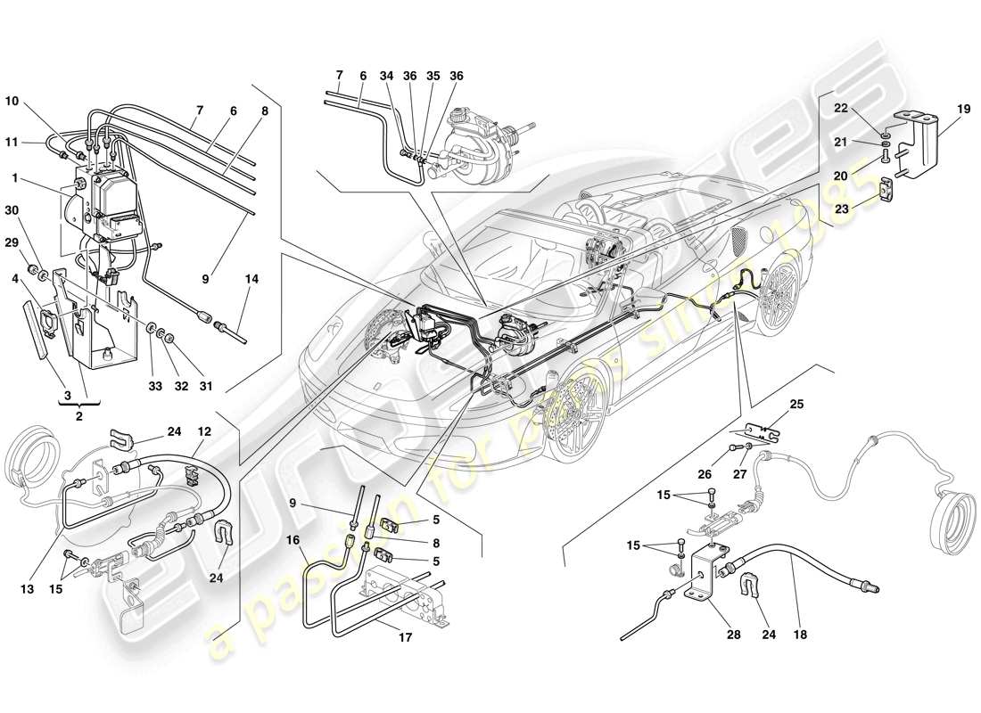 ferrari f430 spider (rhd) brake system parts diagram