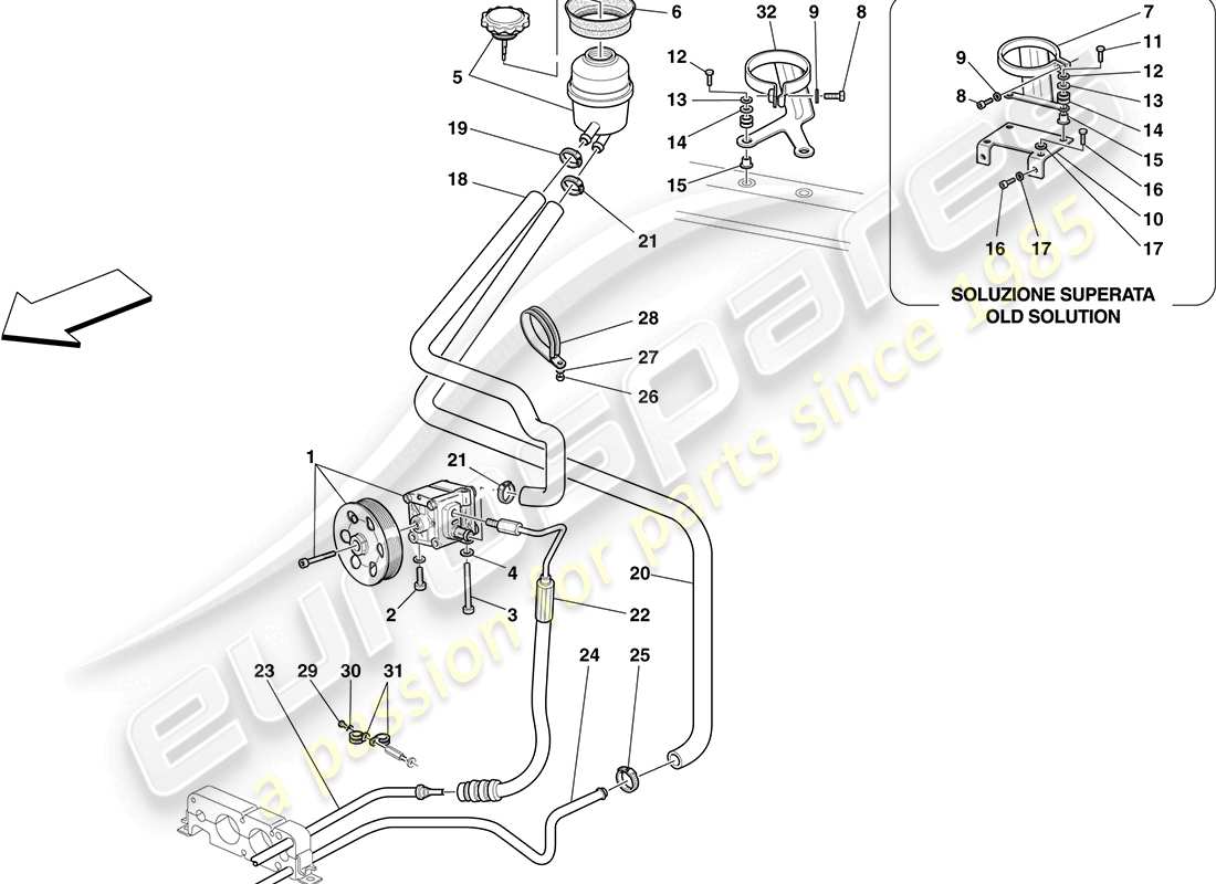 ferrari f430 coupe (usa) power steering pump and reservoir parts diagram