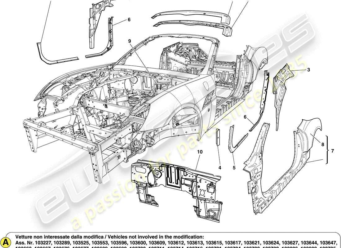 ferrari california (rhd) centre bodyshell and external trim parts diagram