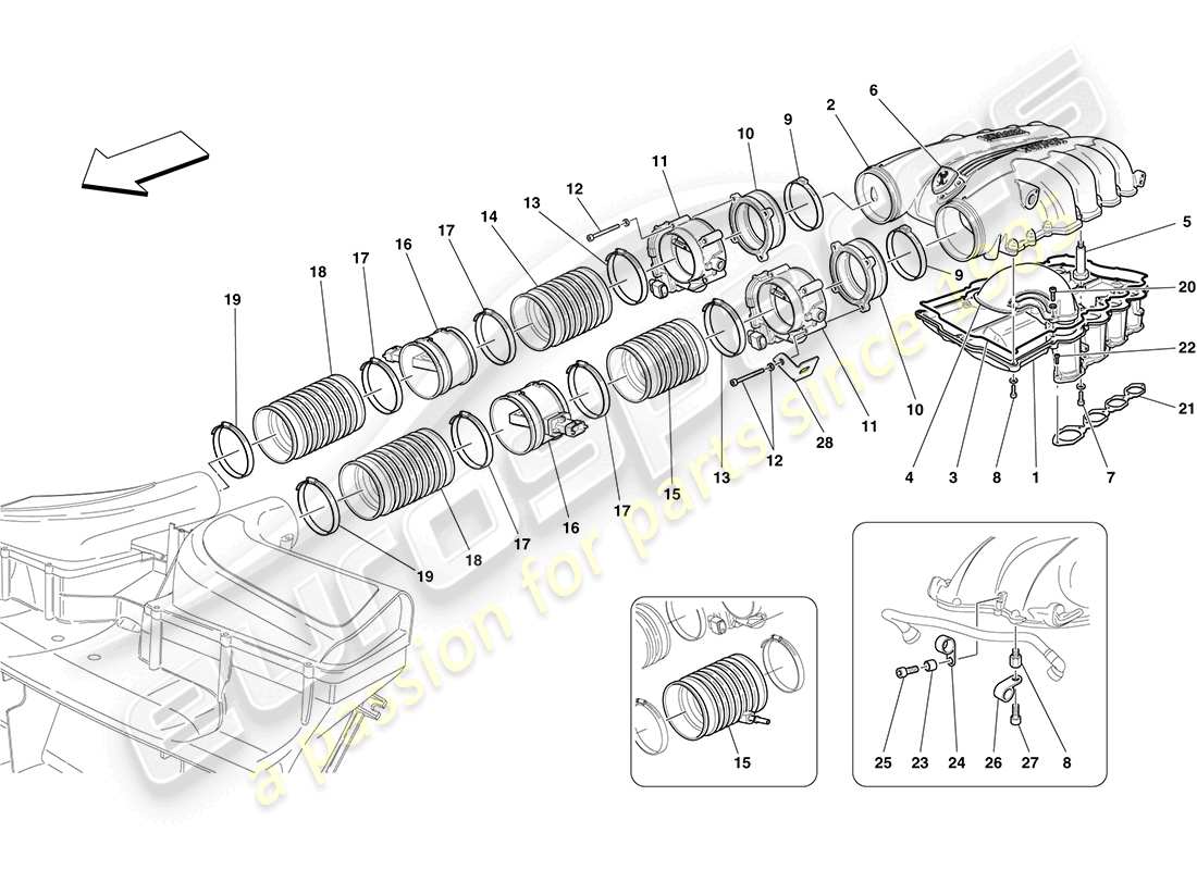 ferrari california (rhd) intake manifold and throttle body parts diagram