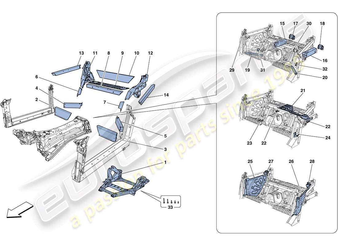 ferrari ff (usa) structures and elements, rear of vehicle part diagram