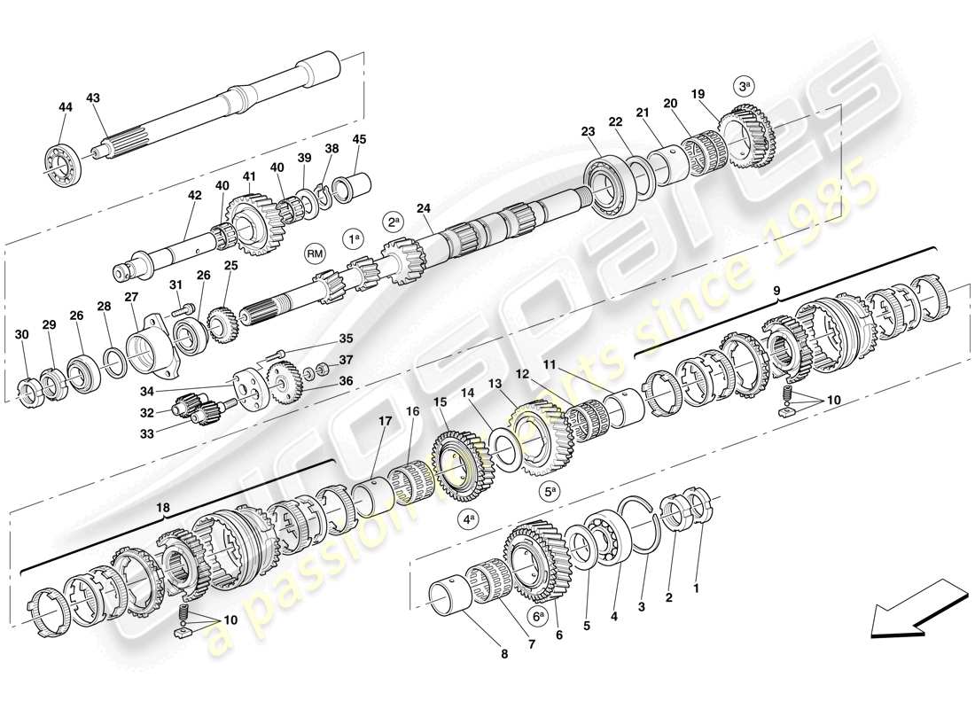 maserati mc12 main shaft gears parts diagram