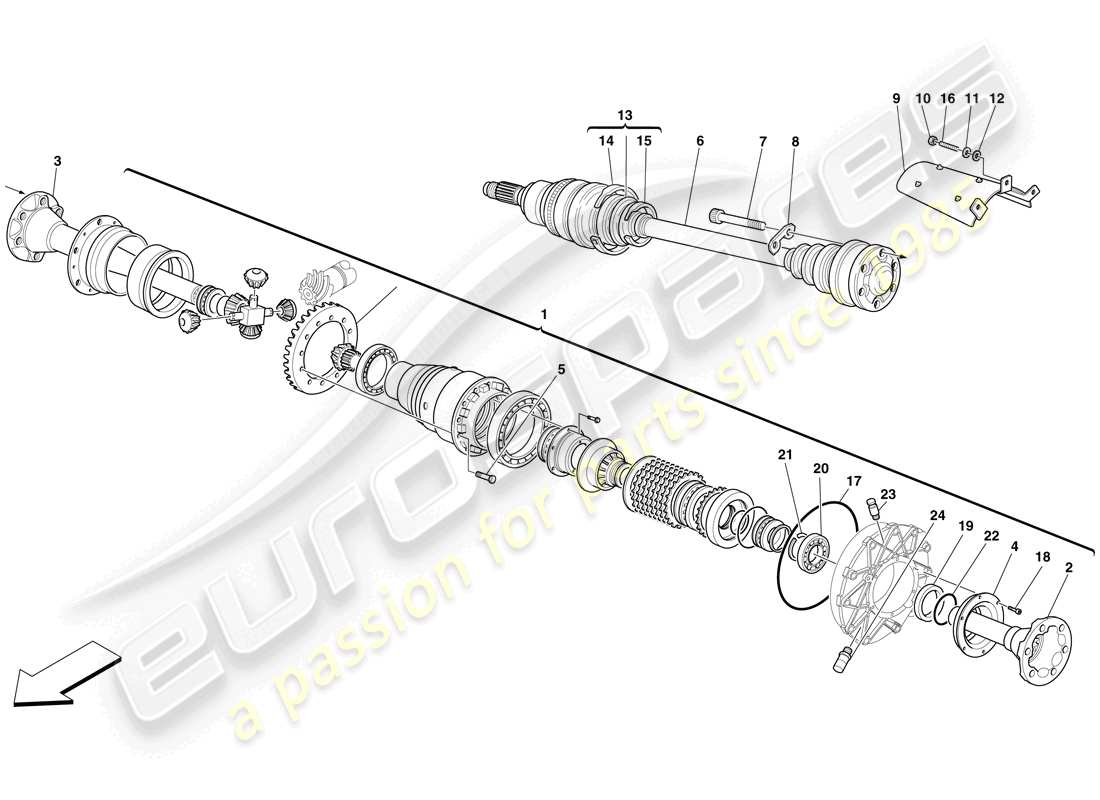 ferrari f430 spider (europe) differential and axle shaft parts diagram