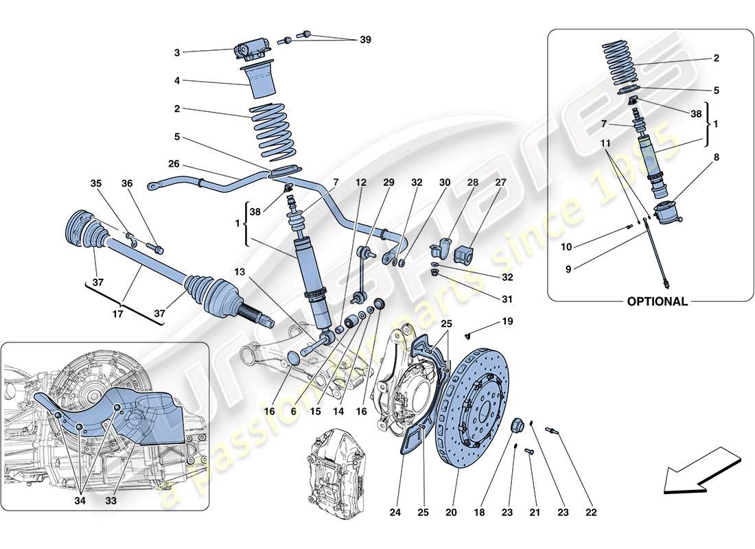 ferrari ff (usa) rear suspension - shock absorber and brake disc part diagram