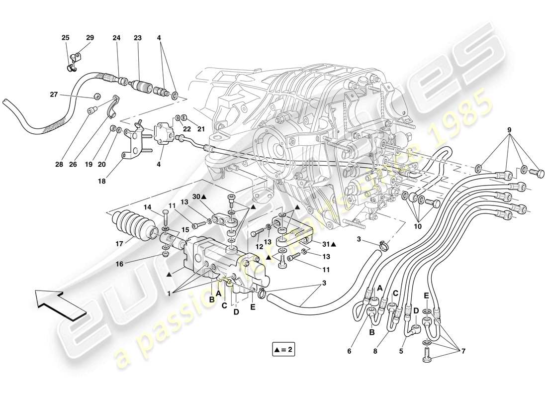 ferrari 599 gto (europe) f1 clutch hydraulic control parts diagram