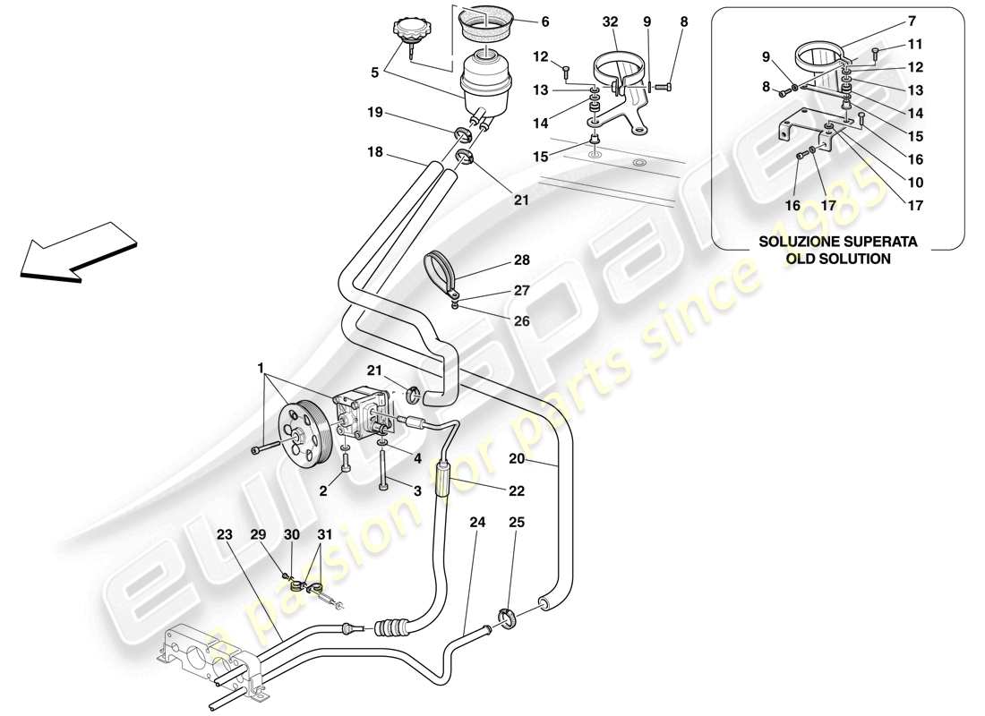 ferrari f430 spider (rhd) power steering pump and reservoir parts diagram