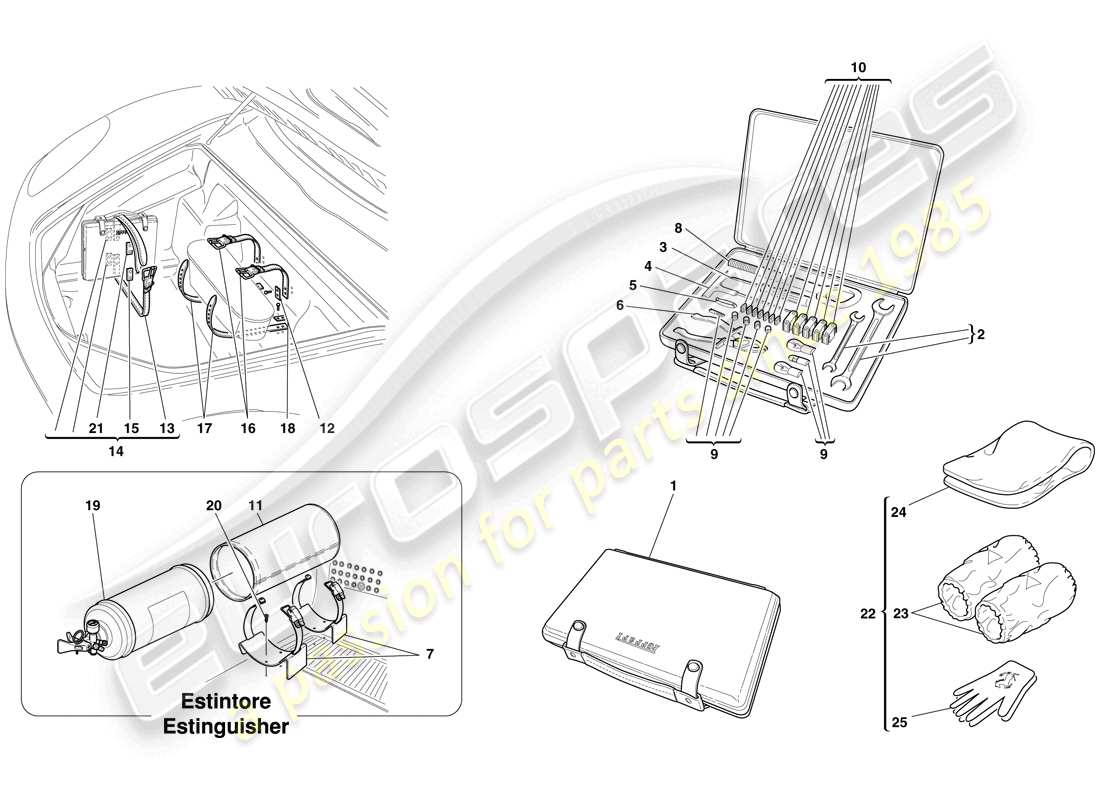 ferrari f430 spider (rhd) tools and accessories provided with vehicle parts diagram