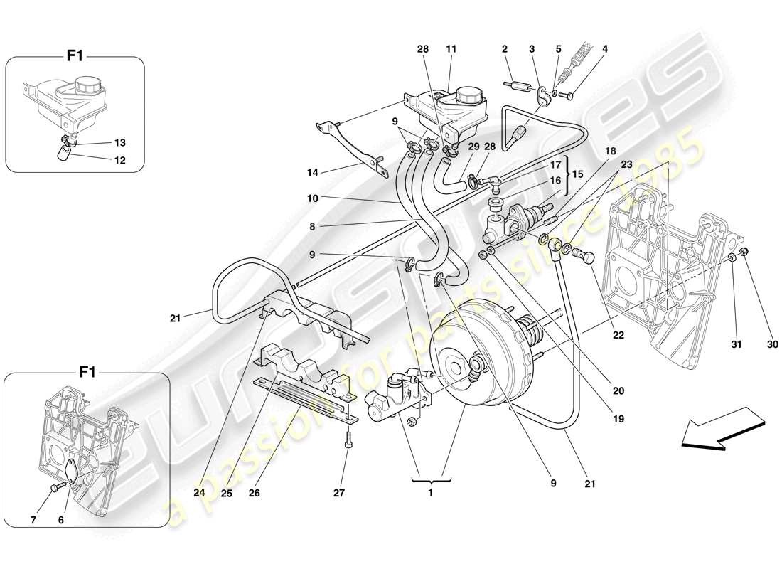 ferrari f430 spider (rhd) hydraulic brake and clutch controls parts diagram