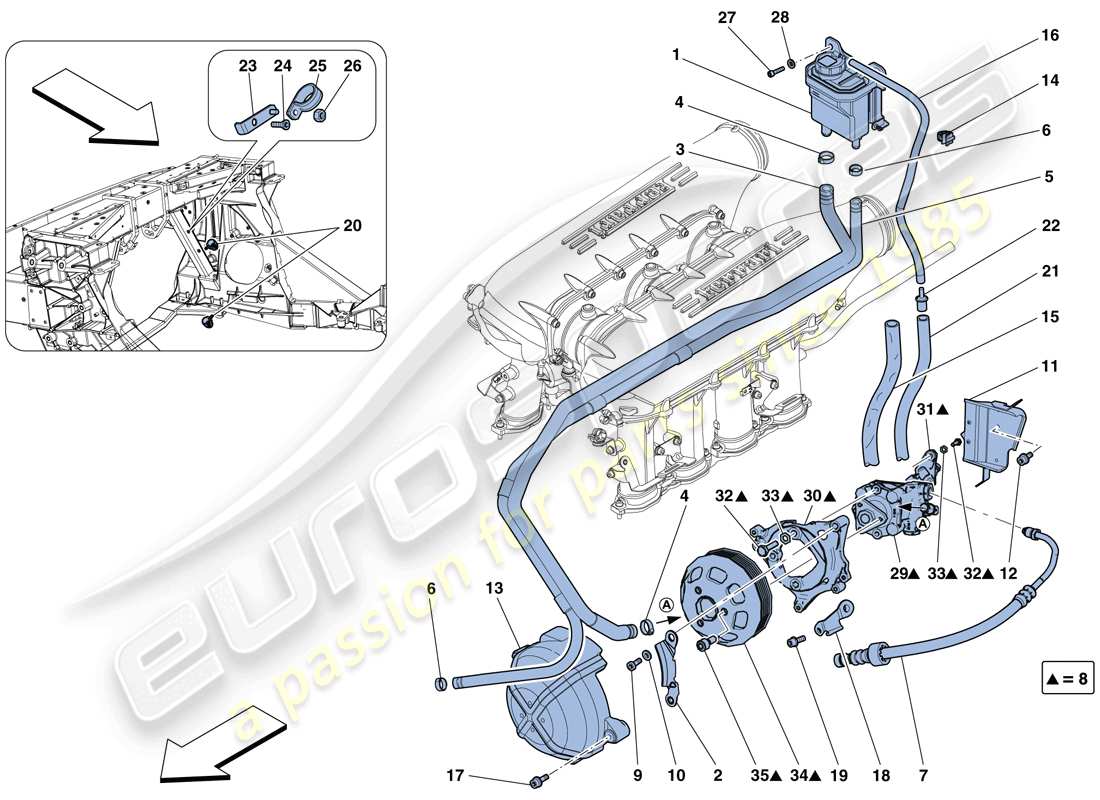 ferrari 458 speciale (rhd) power steering pump and reservoir part diagram