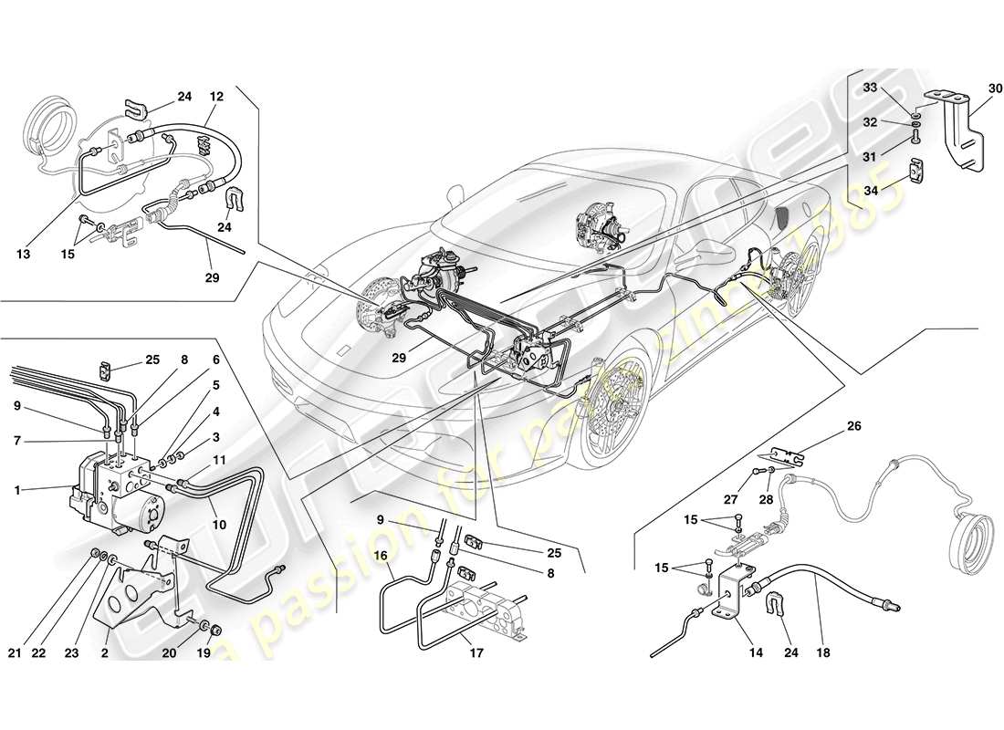 ferrari f430 coupe (rhd) brake system parts diagram