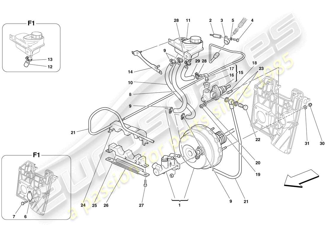 ferrari f430 spider (europe) hydraulic brake and clutch controls part diagram