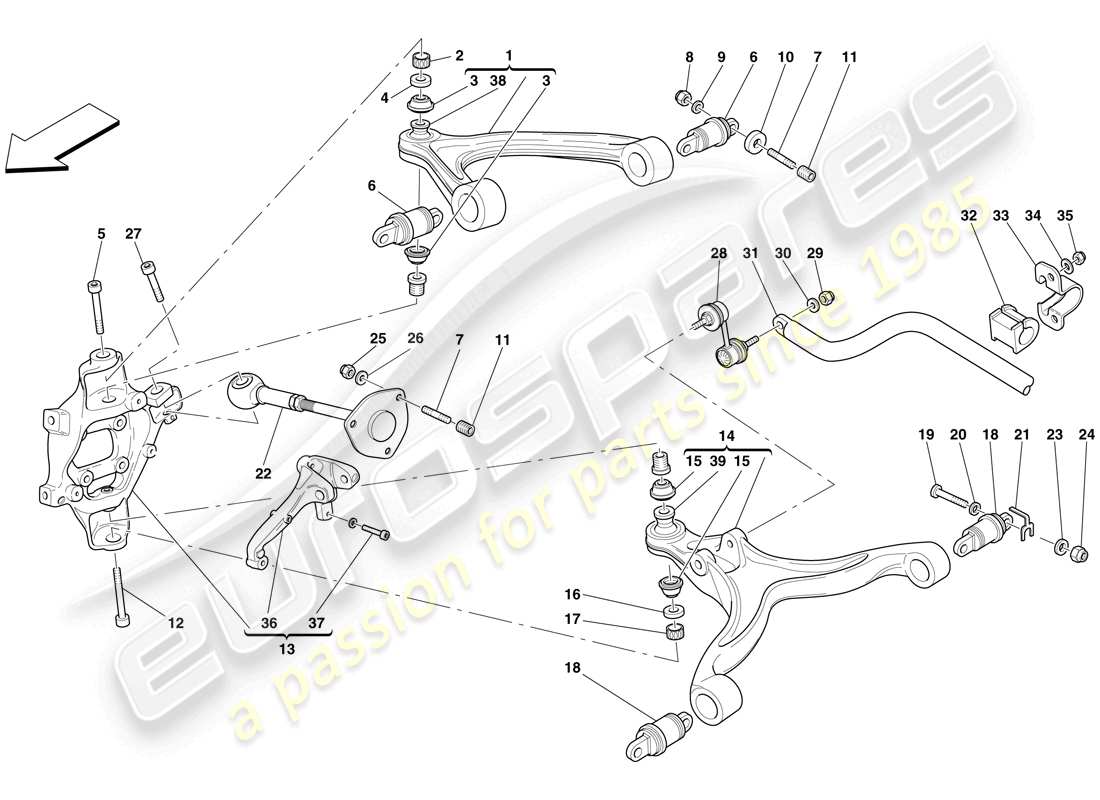 ferrari 599 gto (usa) rear suspension - arms and stabiliser bar parts diagram