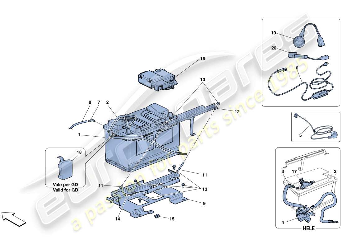 ferrari 488 spider (rhd) battery parts diagram