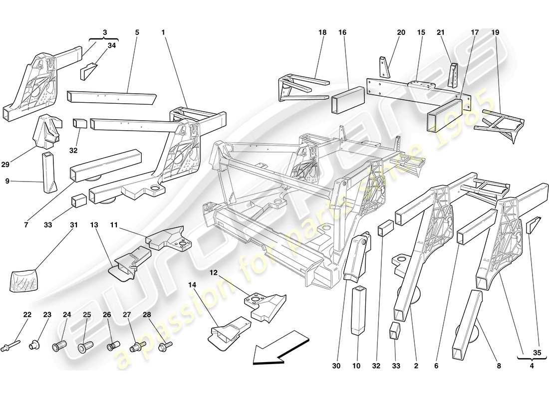 ferrari f430 coupe (rhd) chassis - rear element subassemblies parts diagram