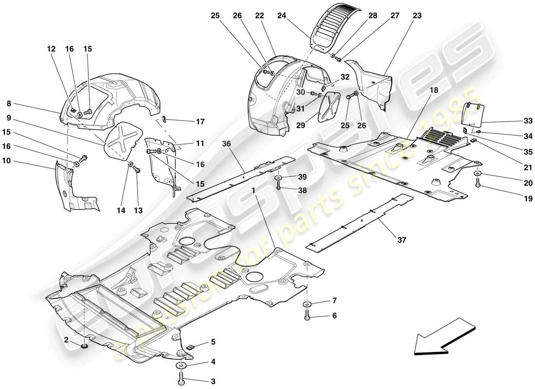 ferrari 599 sa aperta (europe) flat undertray and wheelhouses parts diagram