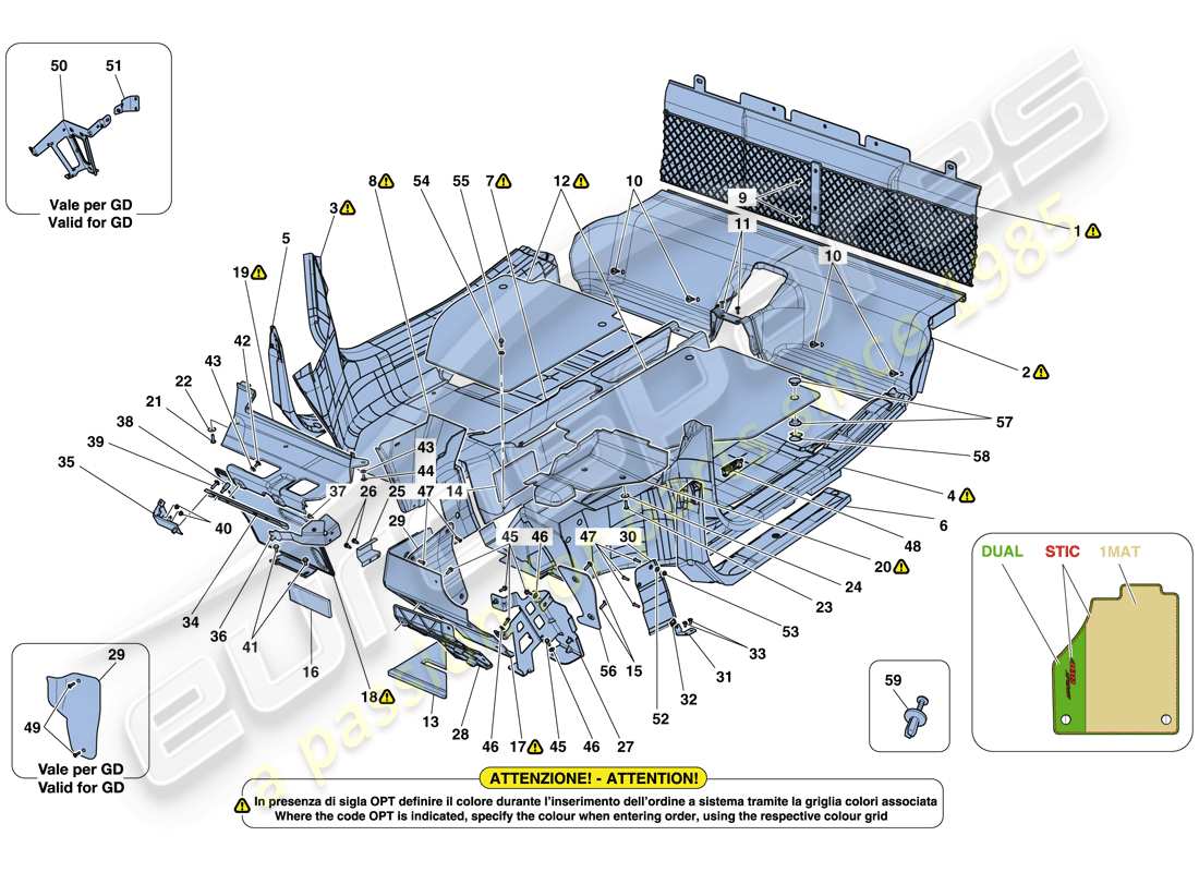 ferrari 488 spider (europe) passenger compartment mats part diagram