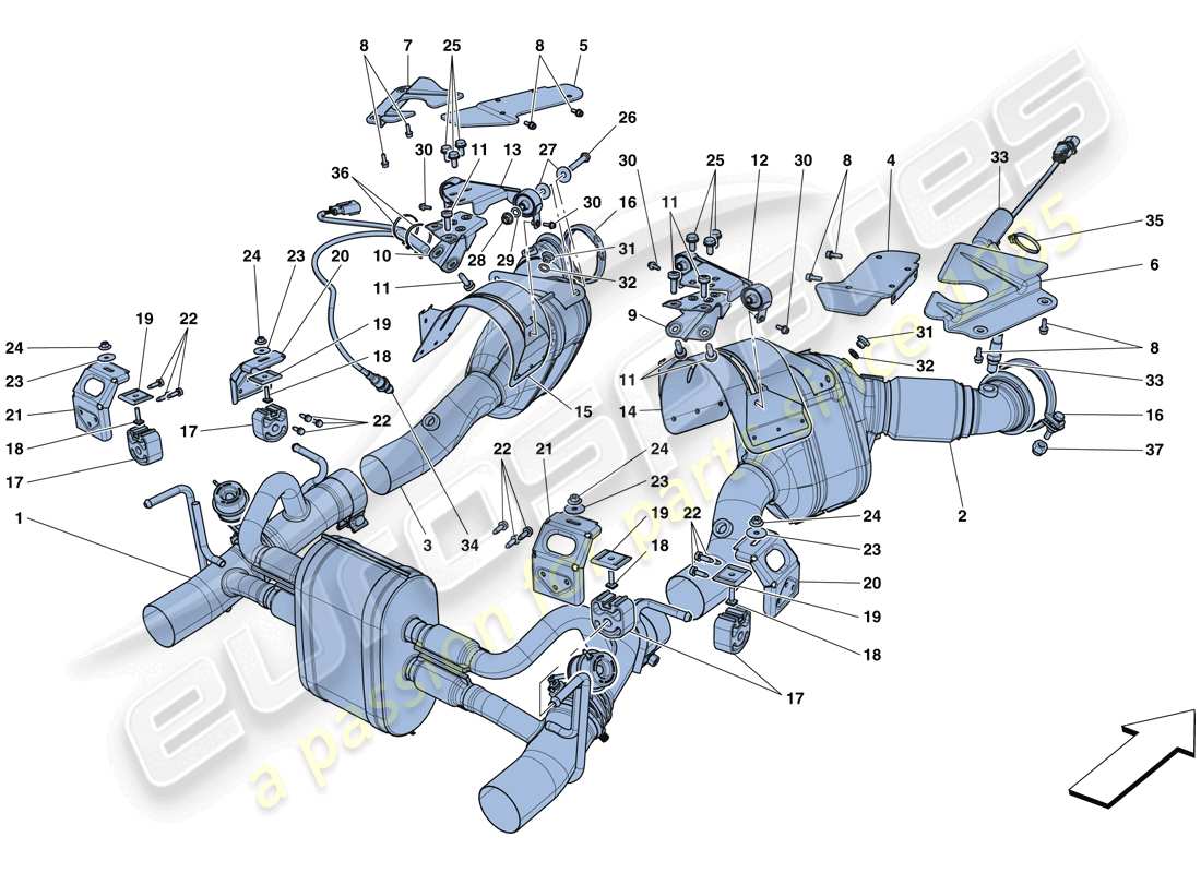 ferrari 488 spider (europe) exhaust system parts diagram
